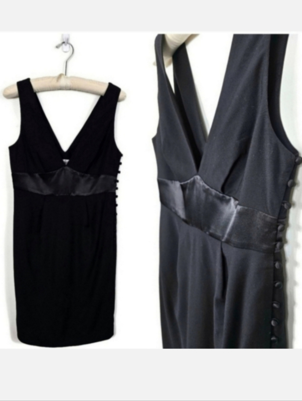 Tibi Stretch Tuxedo Virgin Wool & Satin Cocktail Dress V-Neck Black Women's 8